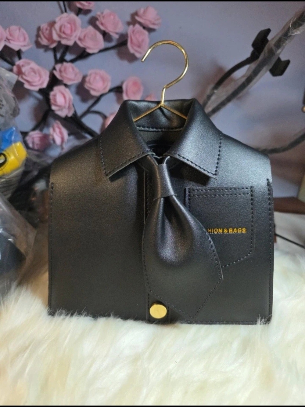 Black Shirt-Style Toiletry Bag with Tie Detail